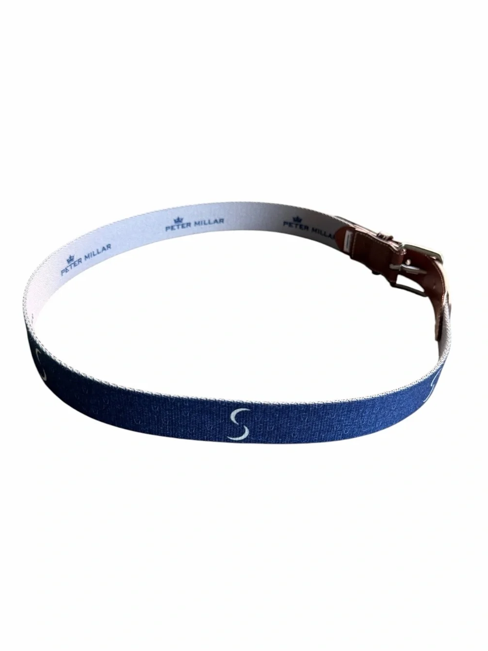 Peter Millar Men's Blue Cotton & Leather Belt Size 38